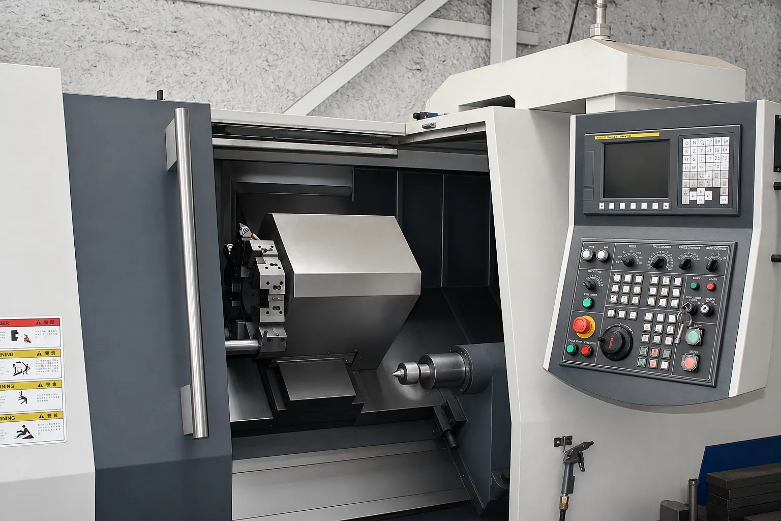 Torno CNC del taller de Integra Metal con su panel de control